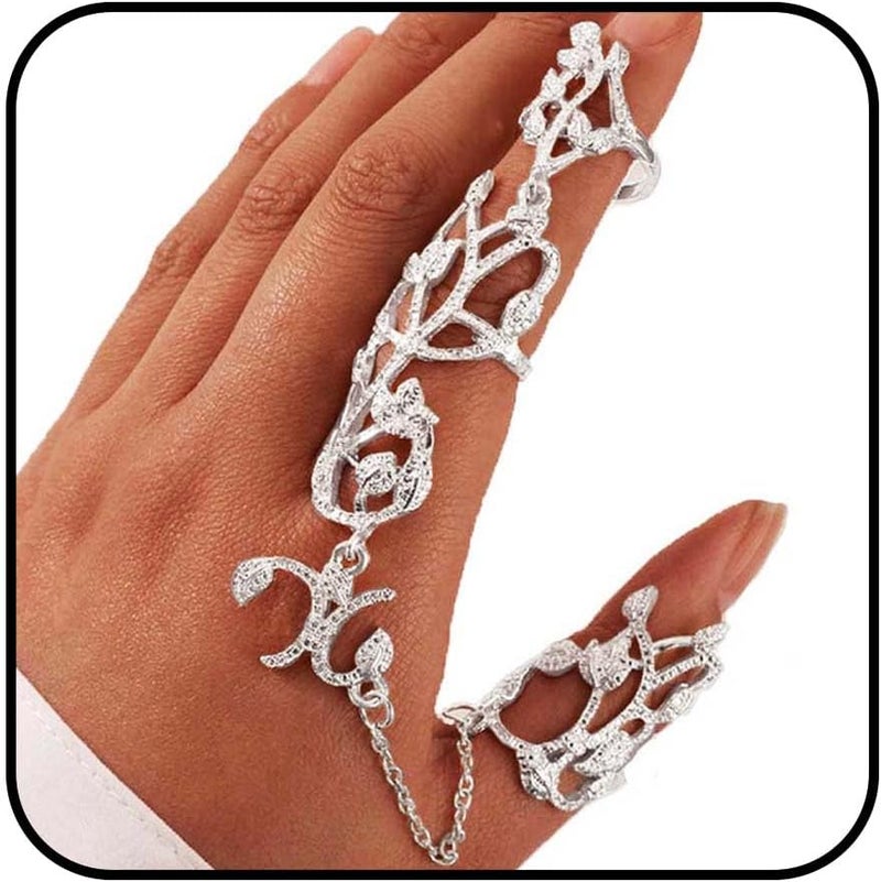 Yalice Charm Leaf Full Finger Ring Bracelets Dainty Knuckle Open Ring Harness Hand Chains Adjustable Statement Rings Jewelry for Women Gift - Image 1